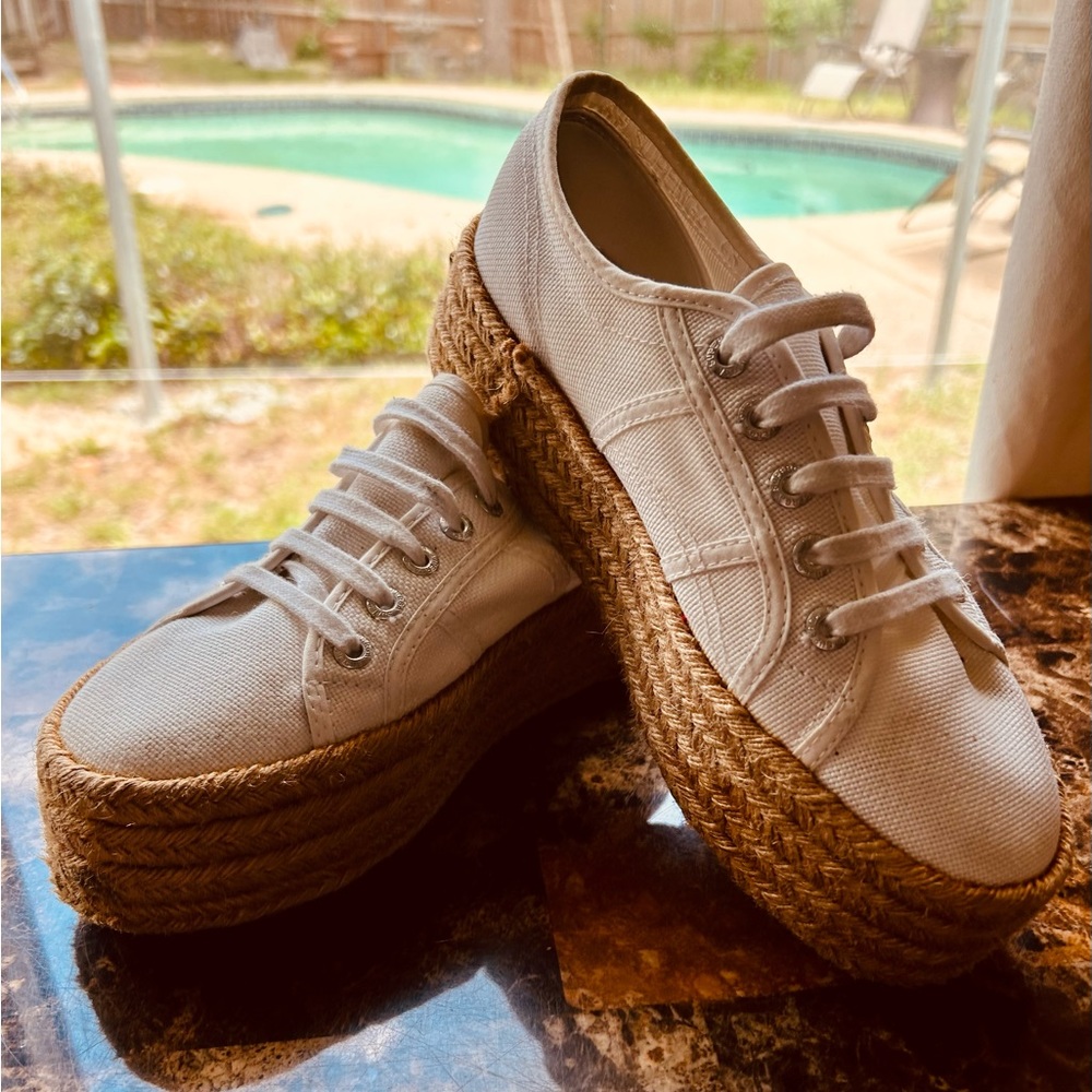 Superga White Platform Rope Sneakers - Size 7